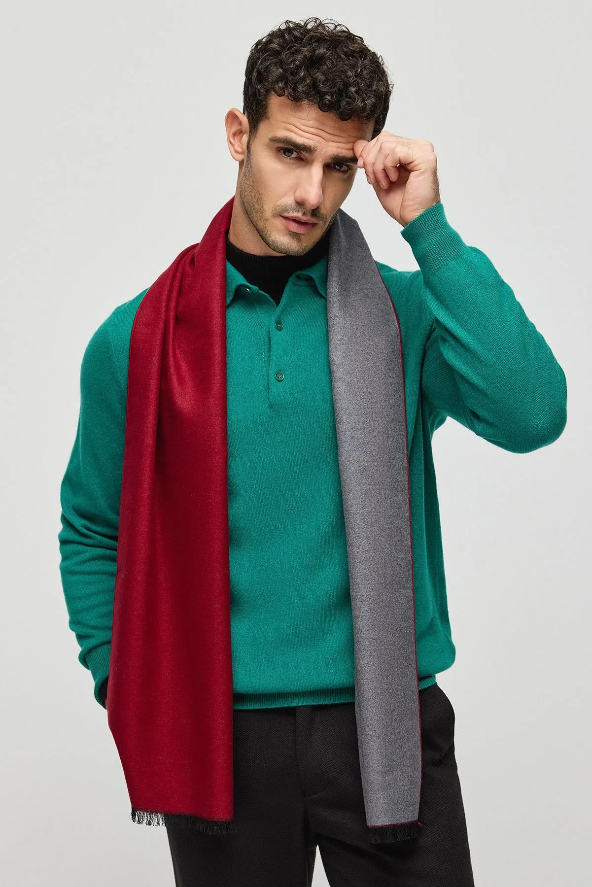 Green Pure Cashmere Polo Neck Men's Sweater