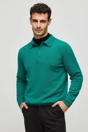 Green Pure Cashmere Polo Neck Men's Sweater