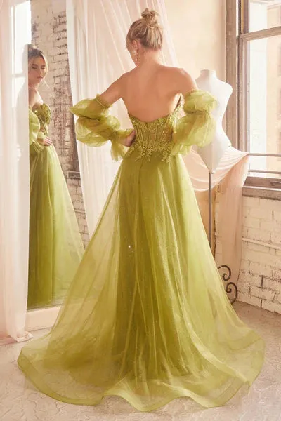 Greenery Strapless Ball Gown With Removable Sleeves