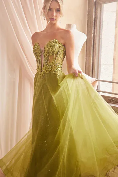 Greenery Strapless Ball Gown With Removable Sleeves