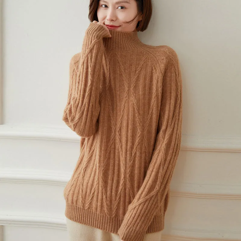 Half Turtleneck Thickened Slim Raglan Sleeve  Cashmere Sweater for Women