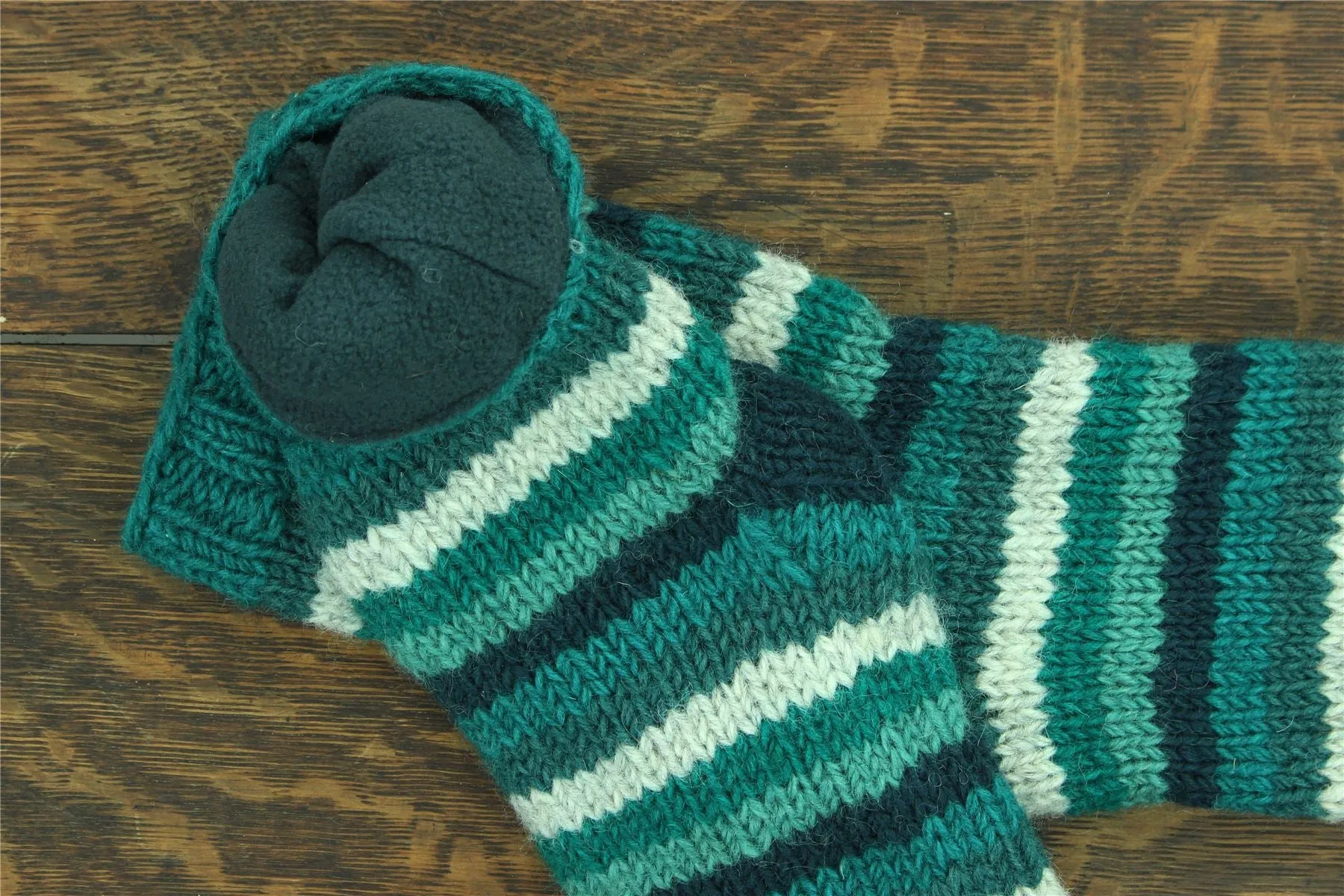 Hand Knitted Wool Ankle Socks - Stripe Teal