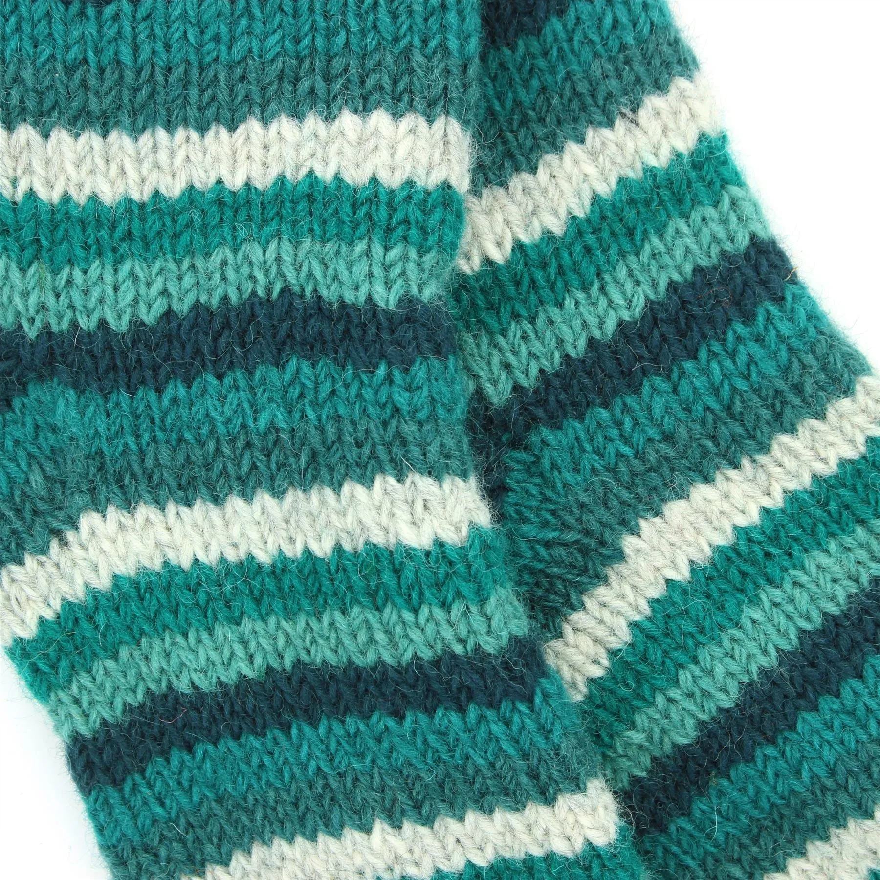 Hand Knitted Wool Ankle Socks - Stripe Teal