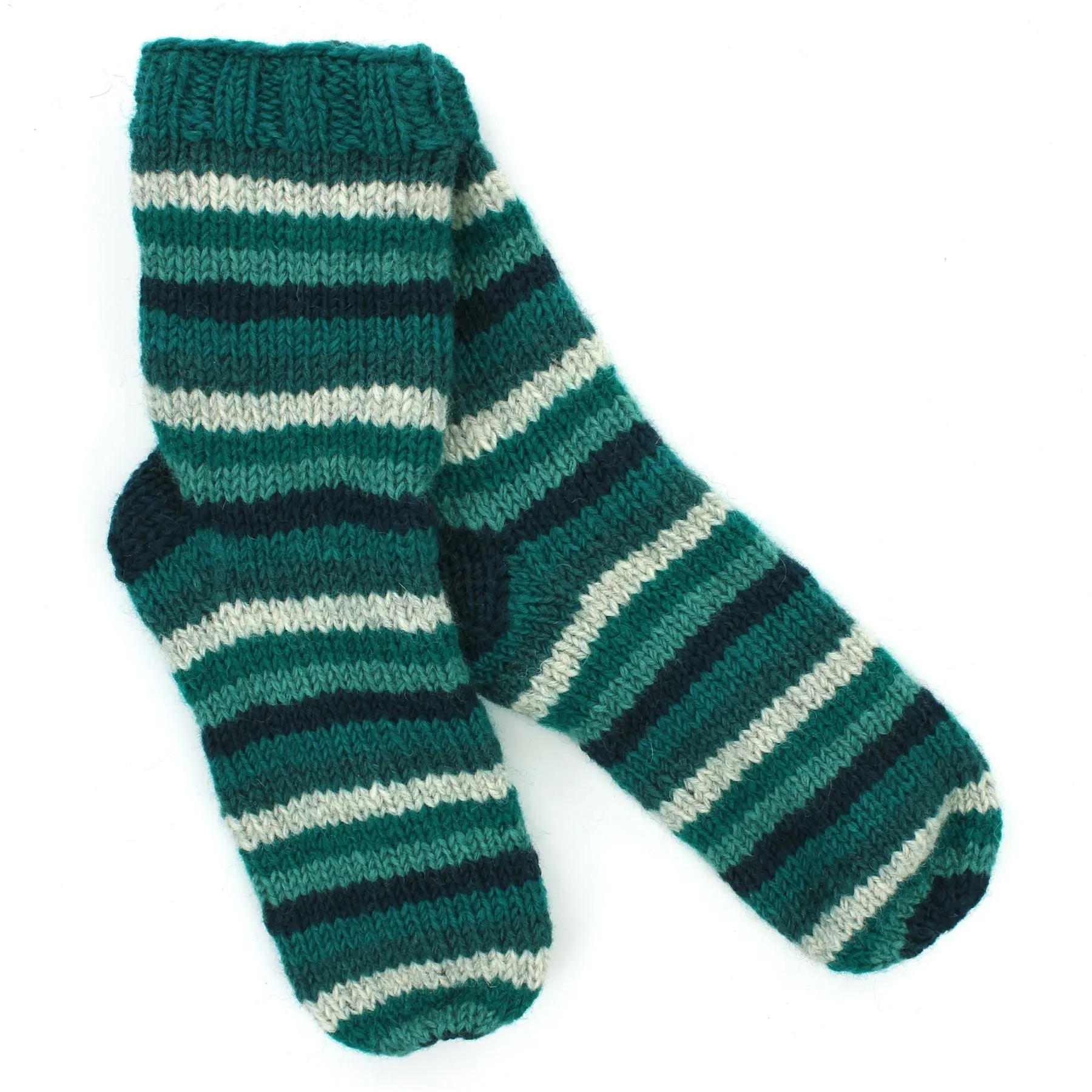 Hand Knitted Wool Ankle Socks - Stripe Teal