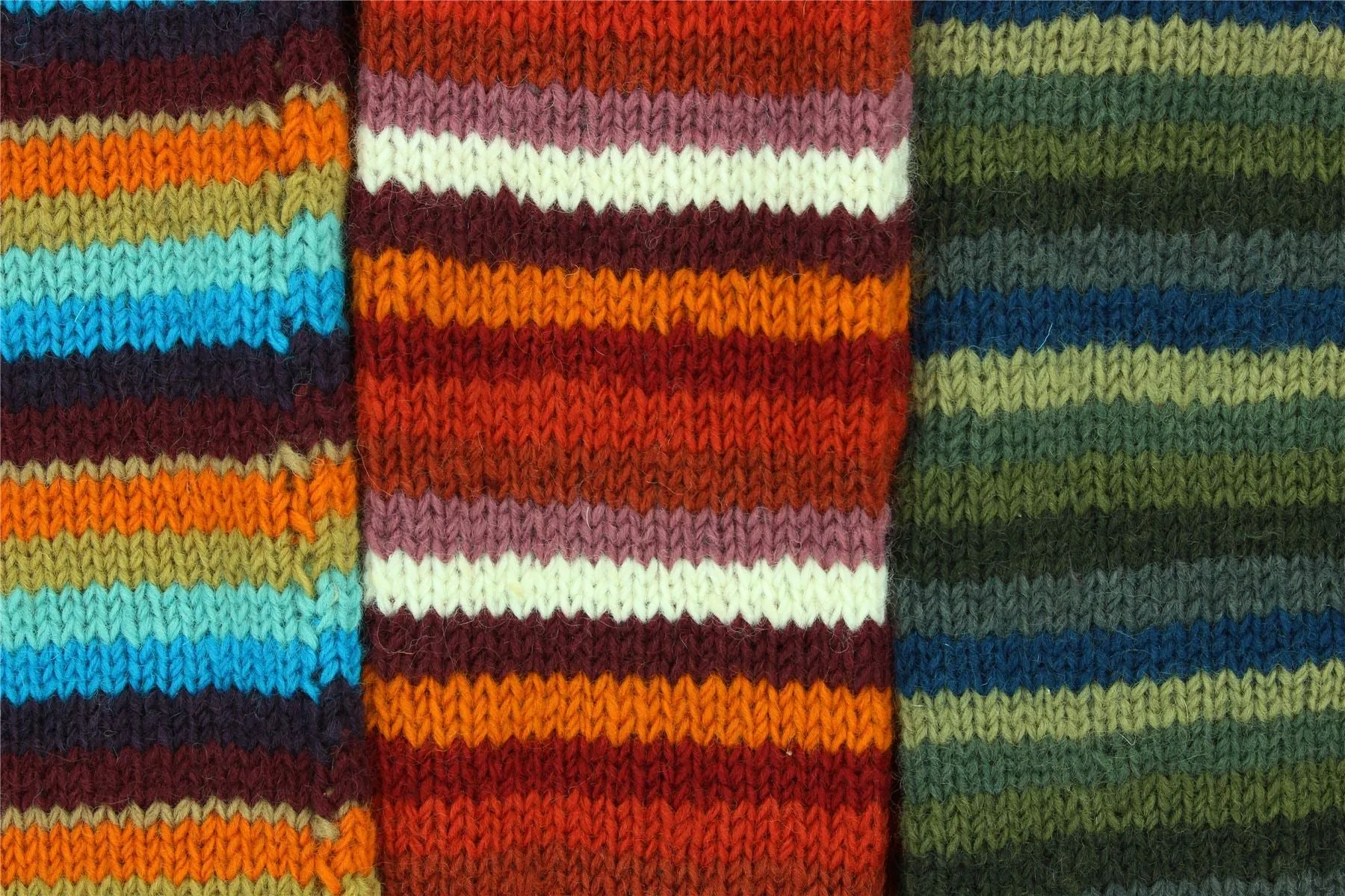 Hand Knitted Wool Leg Warmers - Stripe Green Blue