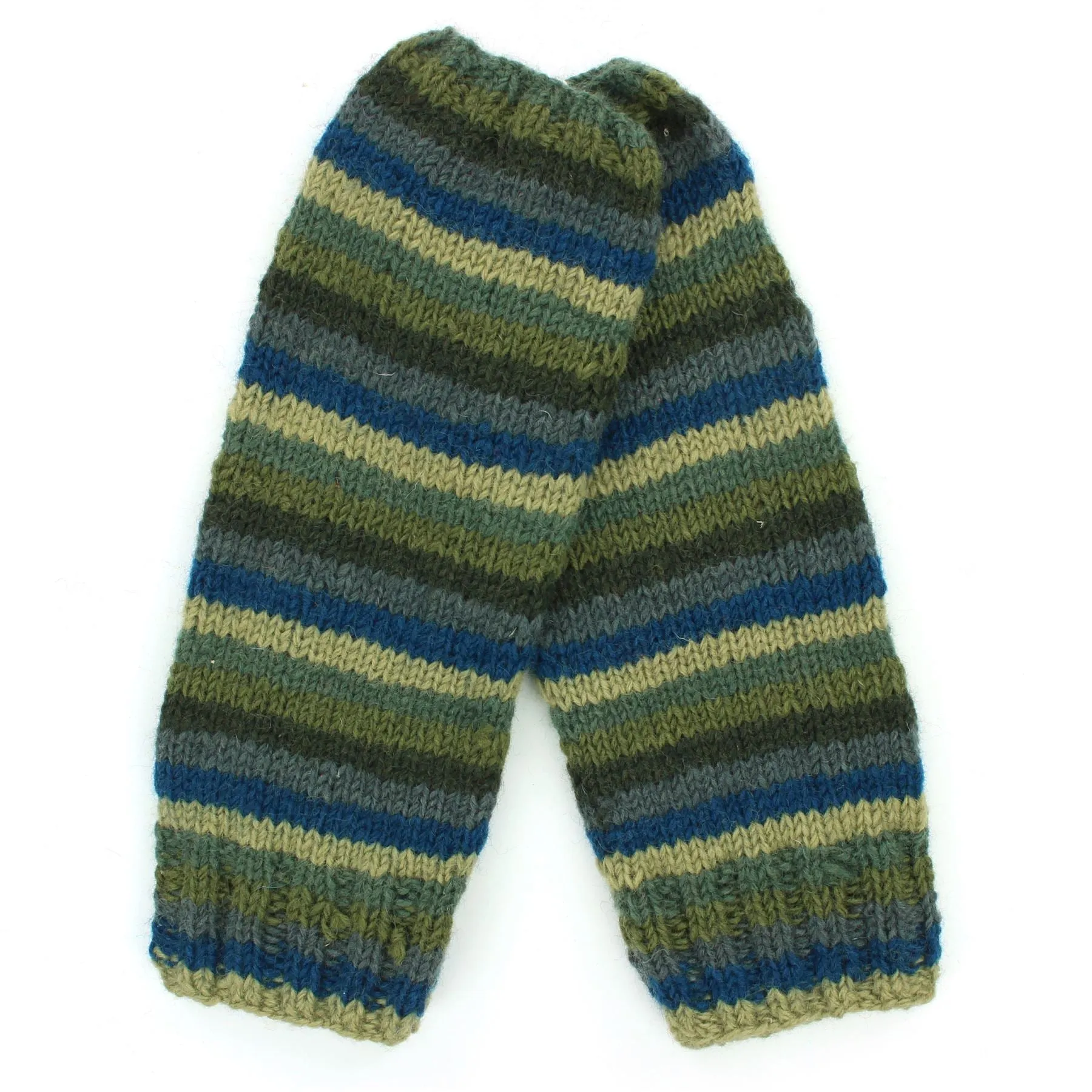 Hand Knitted Wool Leg Warmers - Stripe Green Blue