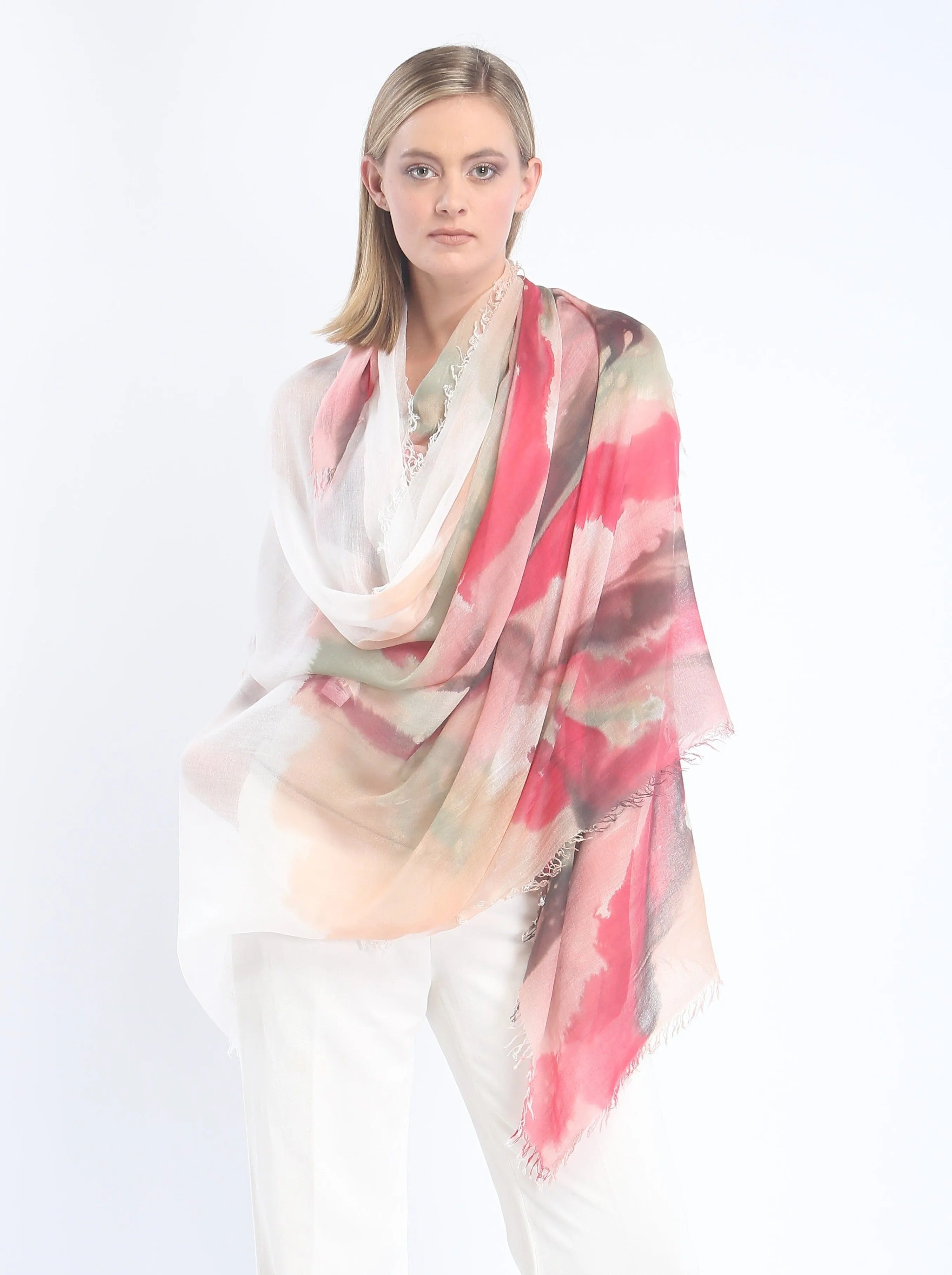 Hand Painted Tissue Fine Scarf - Abstract