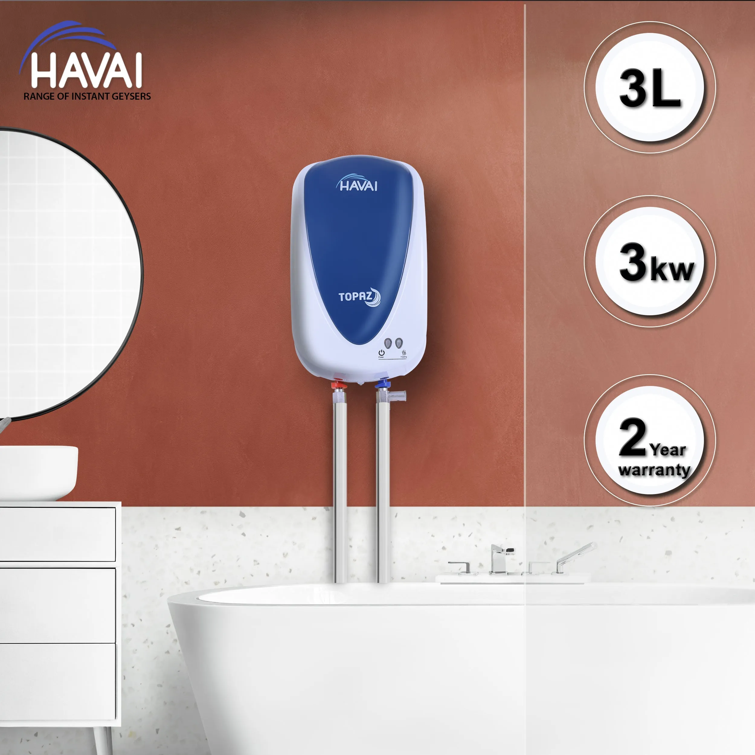 HAVAI Topaz 3 Litre Instant Water Heater / Geyser