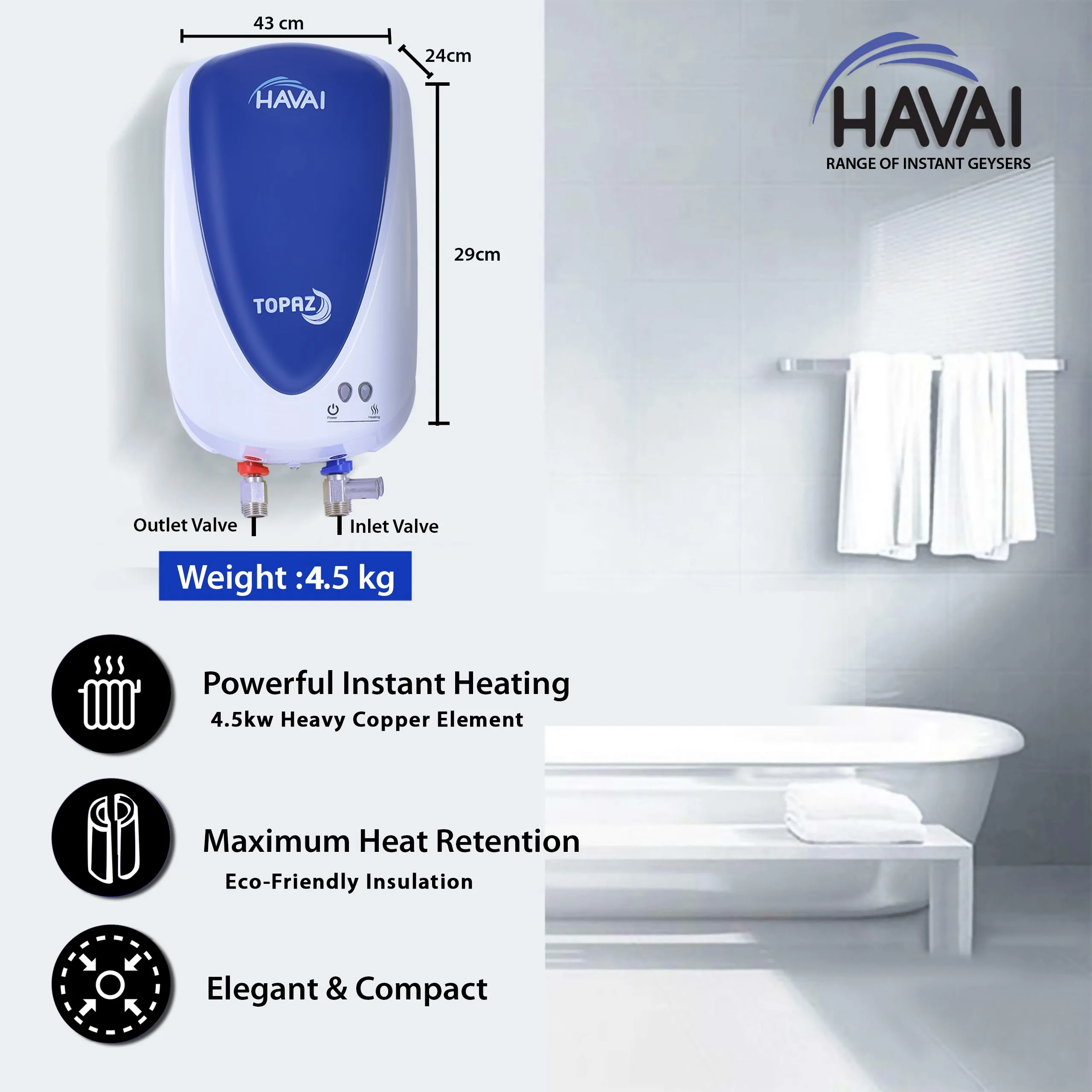 HAVAI Topaz 5 Litre Instant Water Heater / Geyser