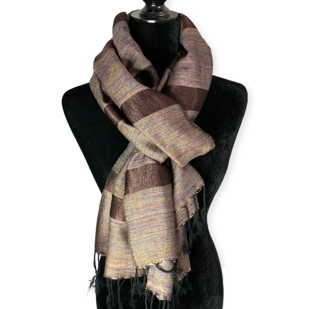 Helyat Handwoven Bamboo Viscose Scarf - Variegated Brown & Beige