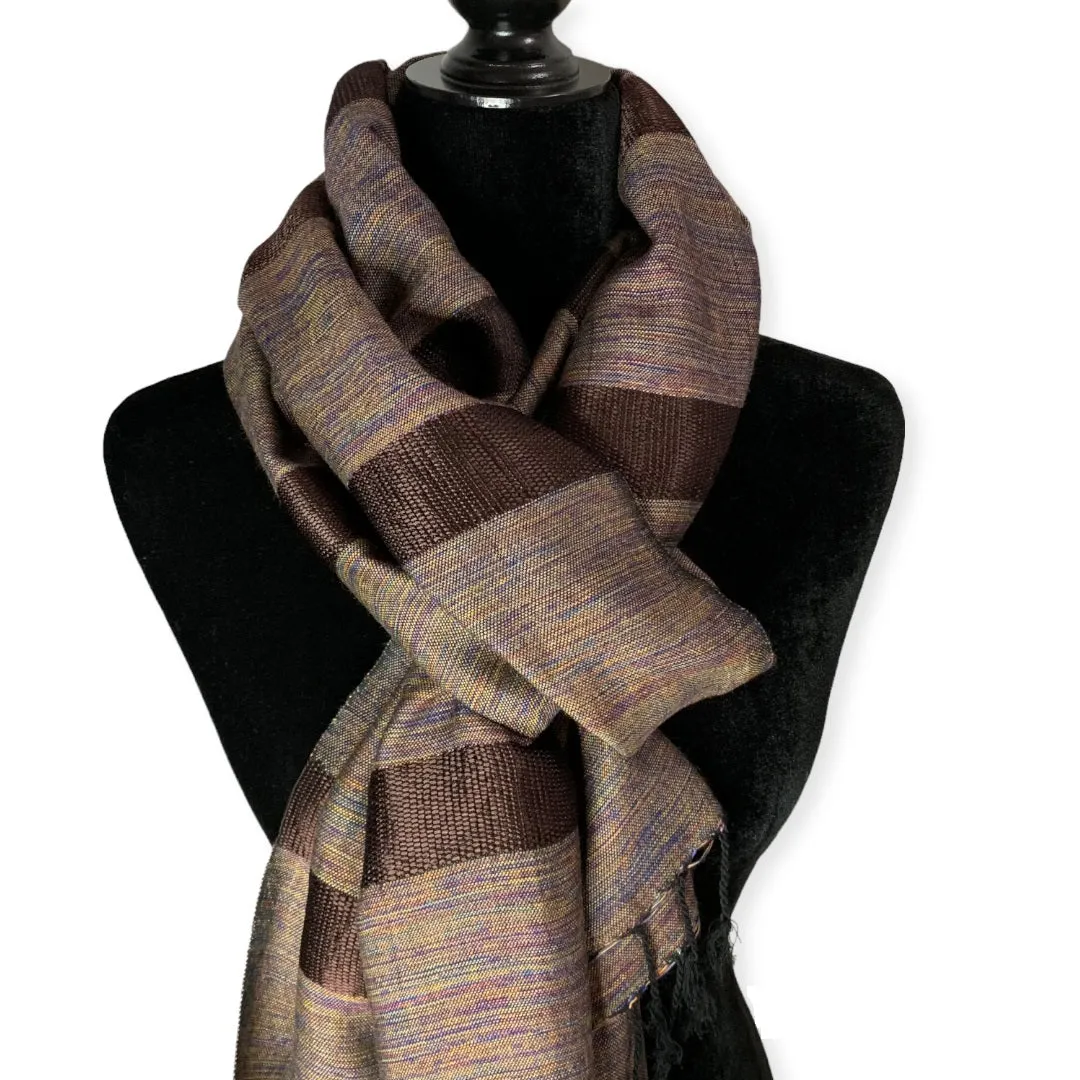 Helyat Handwoven Bamboo Viscose Scarf - Variegated Brown & Beige