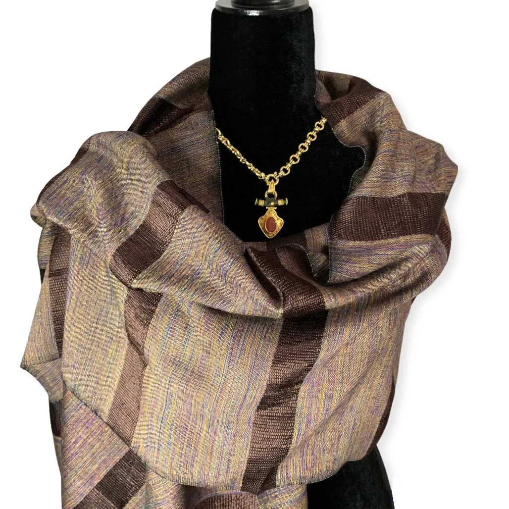 Helyat Handwoven Bamboo Viscose Scarf - Variegated Brown & Beige