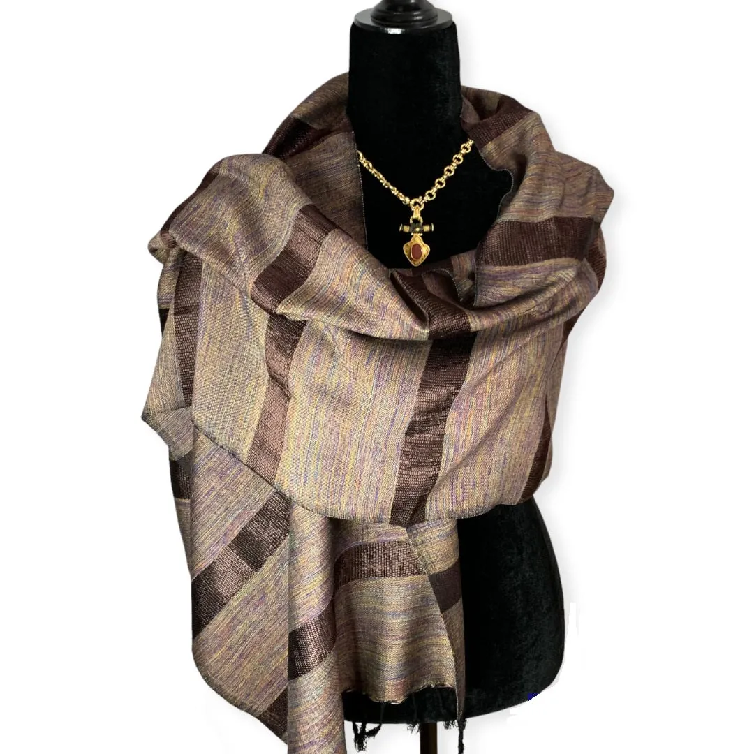 Helyat Handwoven Bamboo Viscose Scarf - Variegated Brown & Beige