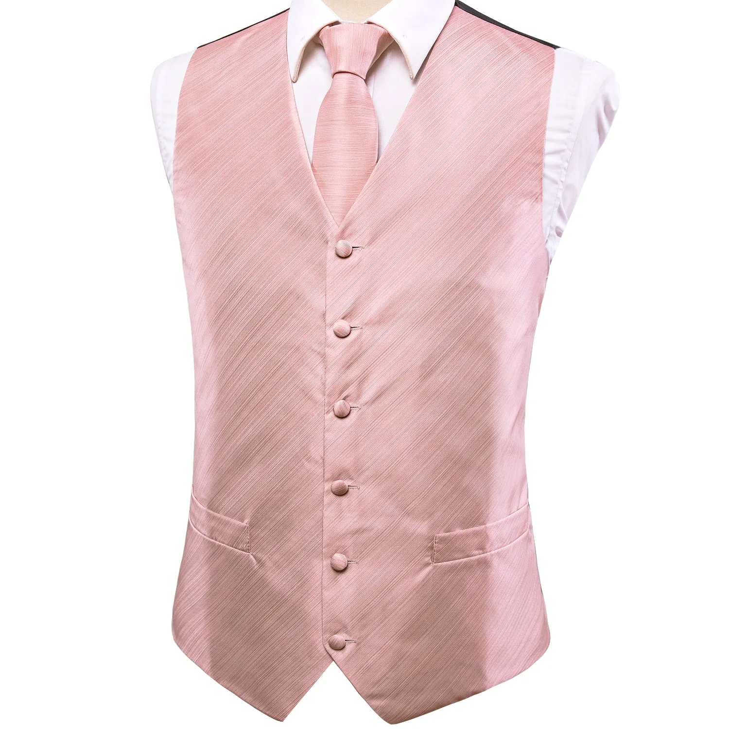 Hi-Tie Baby Pink Men's Vest Hanky Cufflinks Tie Set Waistcoat Suit Set