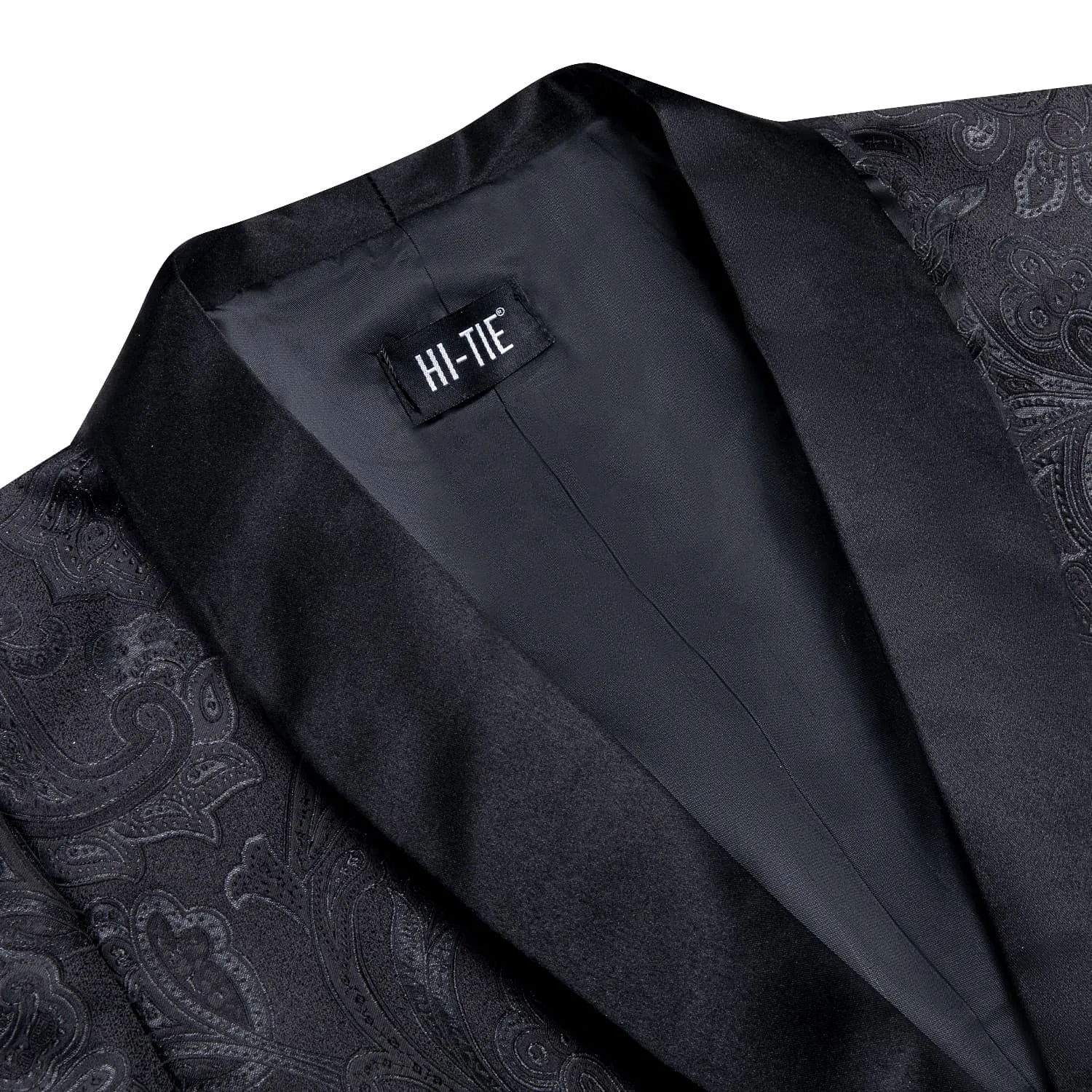 Hi-Tie Black Shawl Collar Black Floral Blazer Bowtie Suit Set