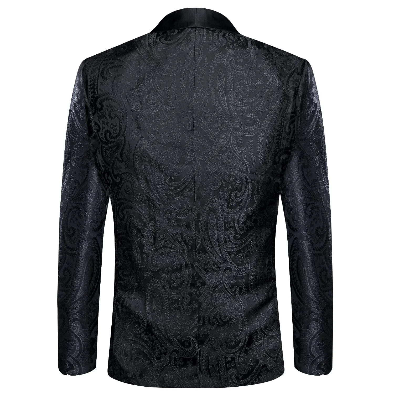 Hi-Tie Black Shawl Collar Black Paisley Blazer Bowtie Suit Set