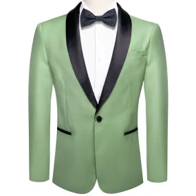 Hi-Tie Black Shawl Collar LightGreen Solid Blazer Bowtie Suit Set