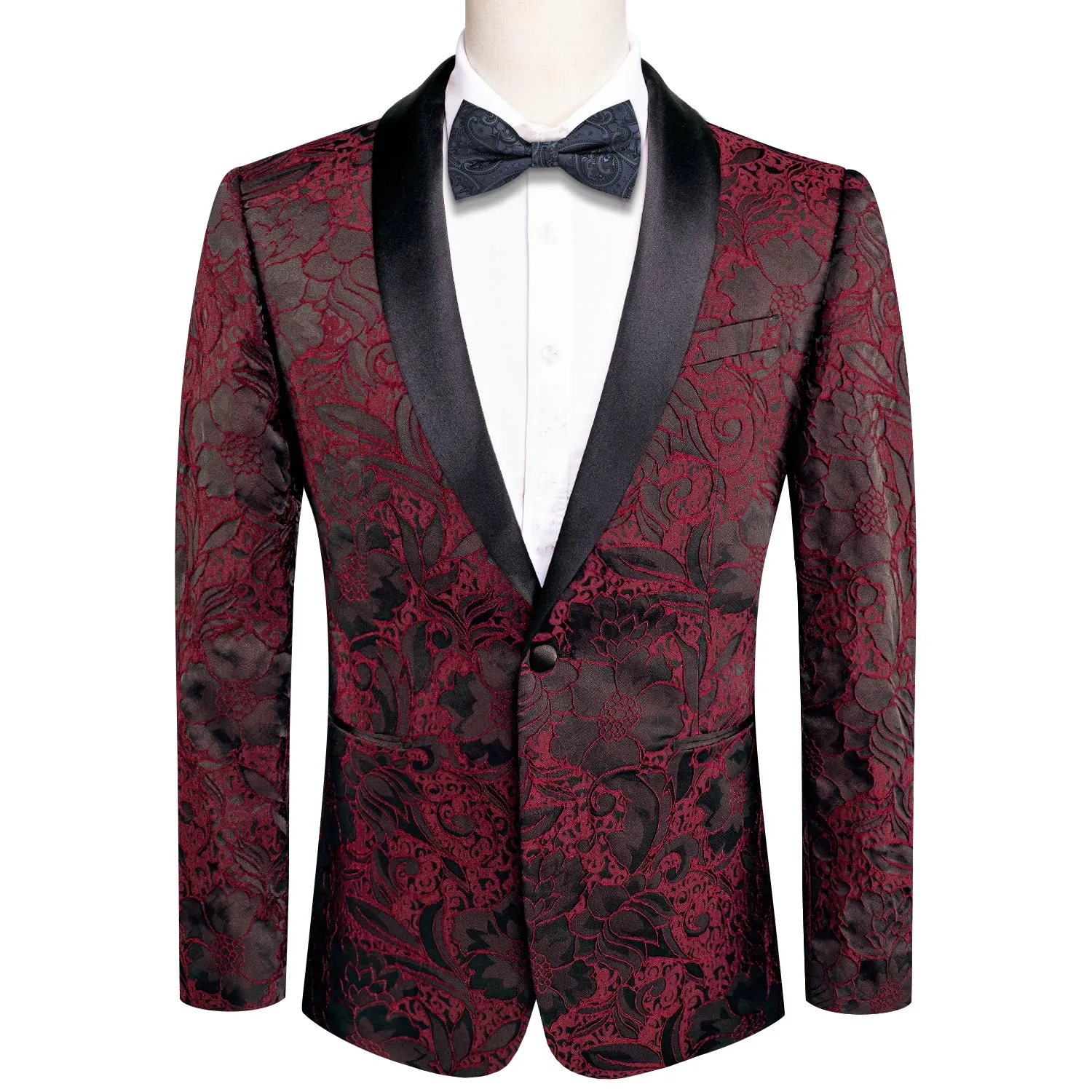 Hi-Tie Black Shawl Lapel Luxury Brown Red Floral Men's Dinner Suit Set