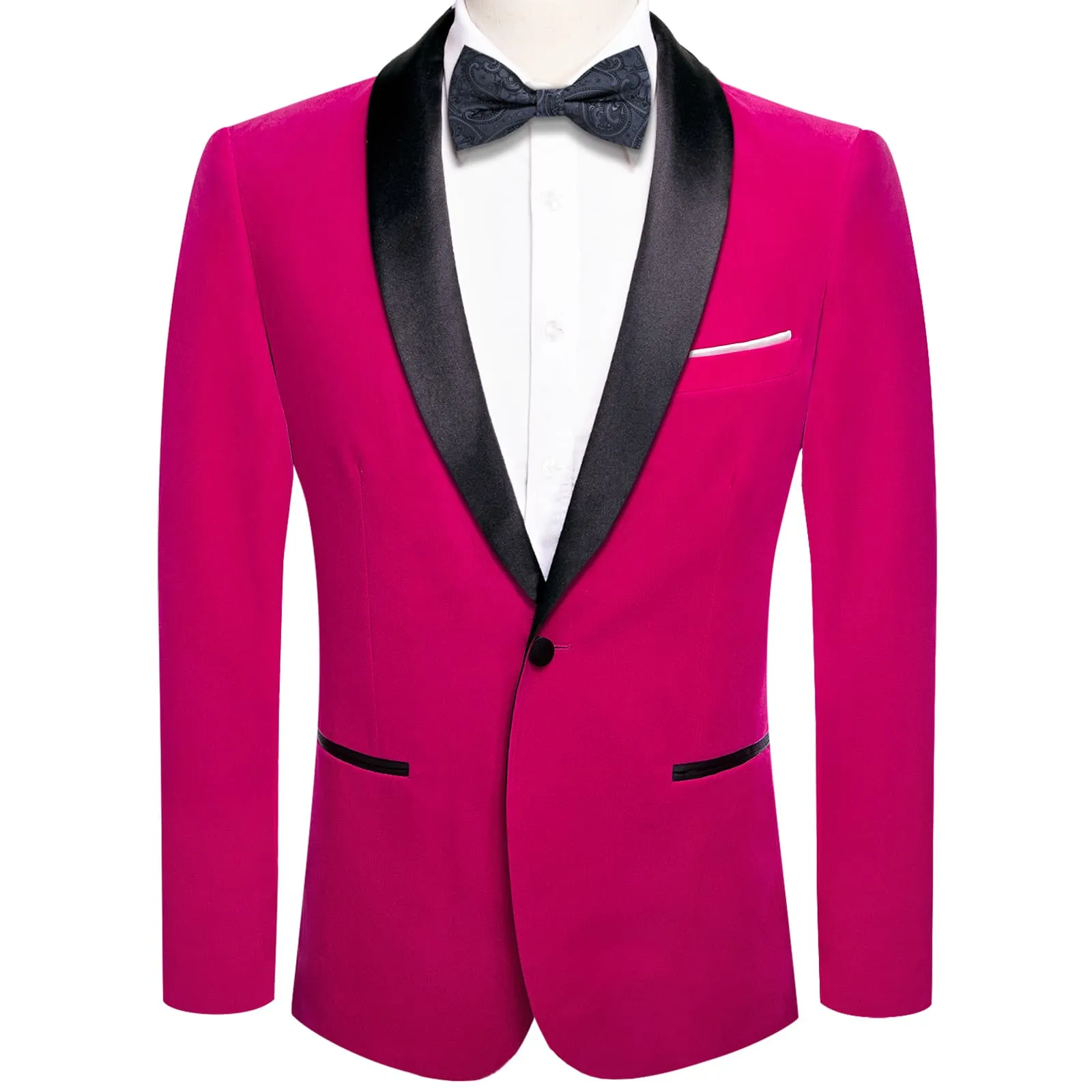 Hi-Tie Deep Pink Flannel Suit Black Shawl Lapel Men's Wedding Blazer