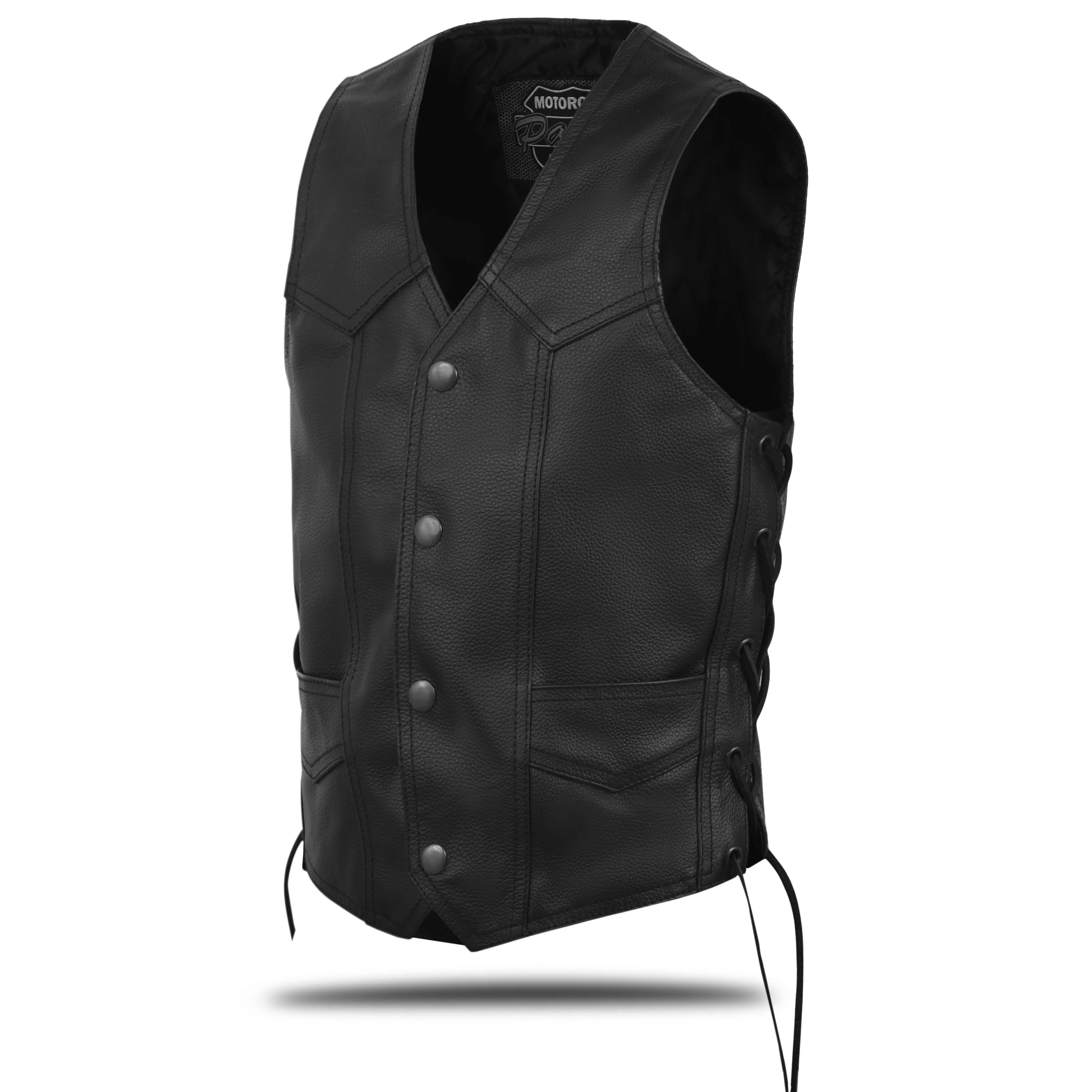 HL17392BLACK Youth Size Black Leather Side Lace Biker Vest