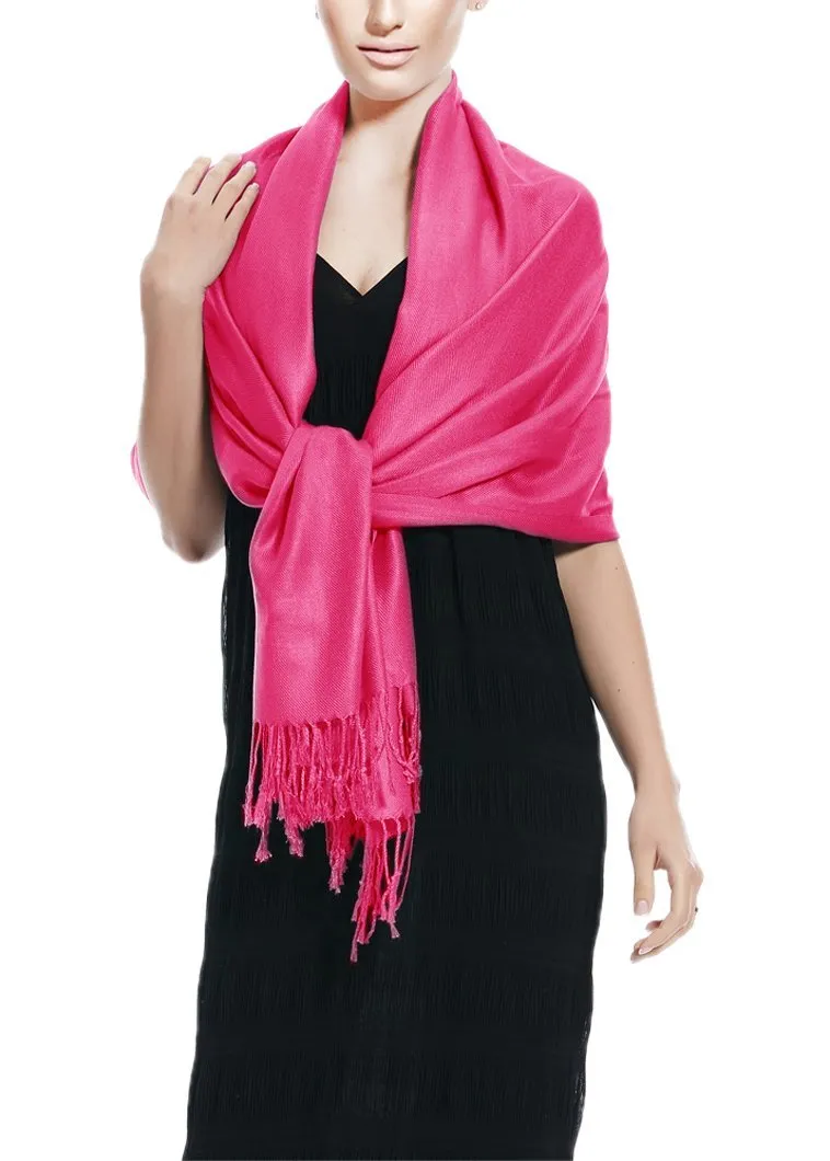 Hot Pink Peach Couture Soft Silky Rayon Pashmina Shawl Wrap Scarf in Solid Color