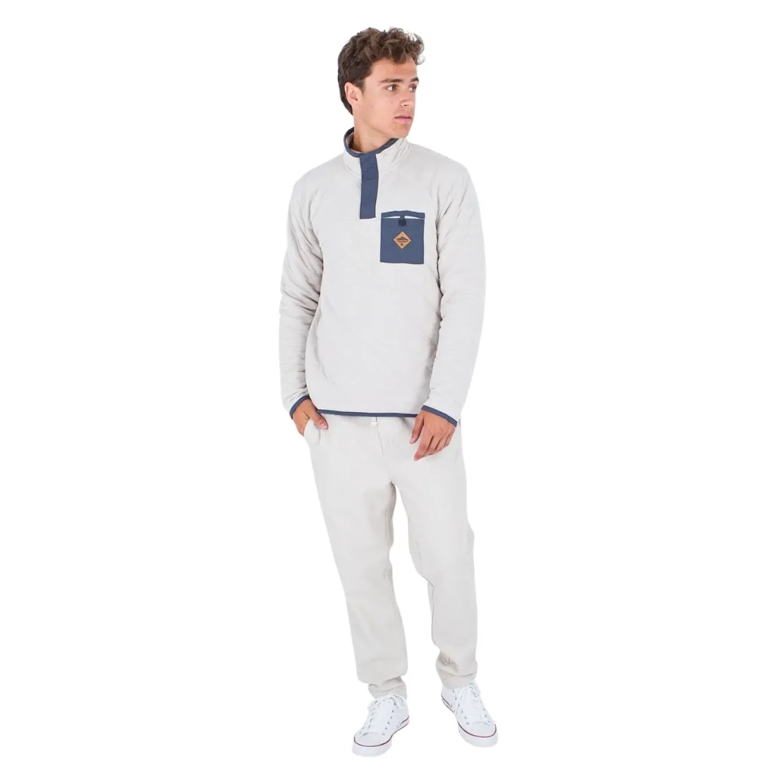 Hurley Middleton Quilted 1/4 Zip Snap Fleece - Bone