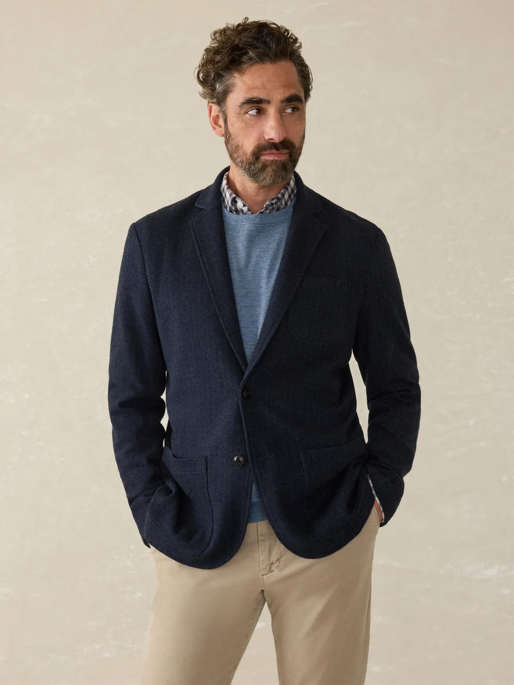 Inlet Herringbone Blazer in Navy Twilight Herringbone