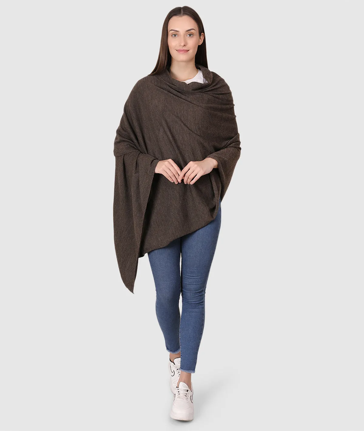 Jersey Knit 100% Merino Wool Shawl (Dark Brown Melange)