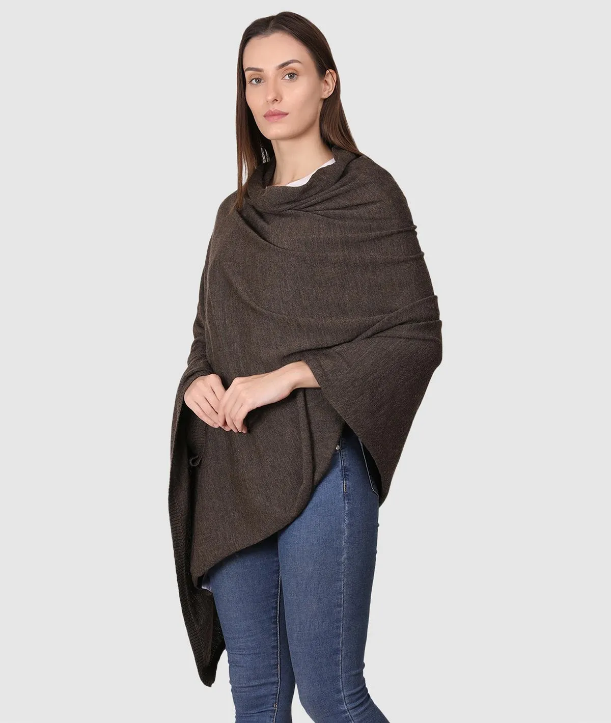 Jersey Knit 100% Merino Wool Shawl (Dark Brown Melange)