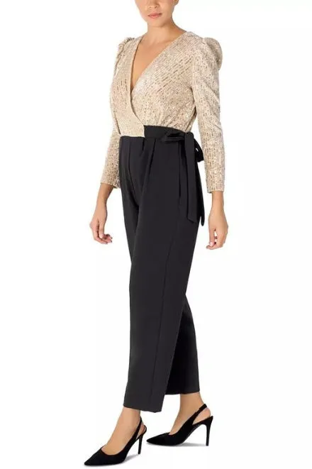 Julia Jordan Sequined-Bodice Tie-Waist Jumpsuit