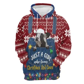 Just A Girl Who Loves Christmas And Cows All Over Print 3D Hoodie For Men And Women, Best Gift For Dog lovers, Best Outfit Christmas