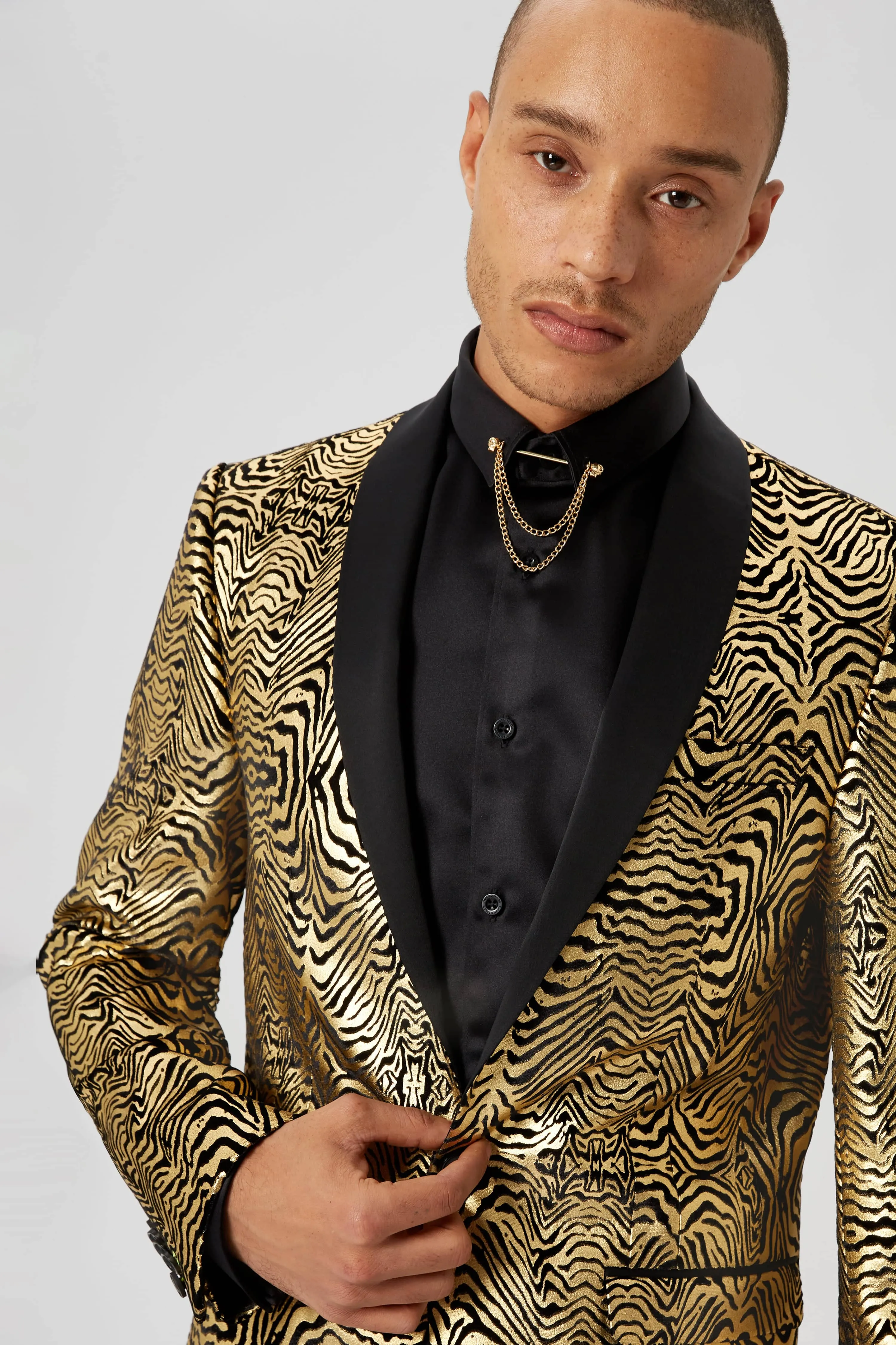 Kalman Skinny Fit Gold Zebra Print Jacket - ARCHIVE