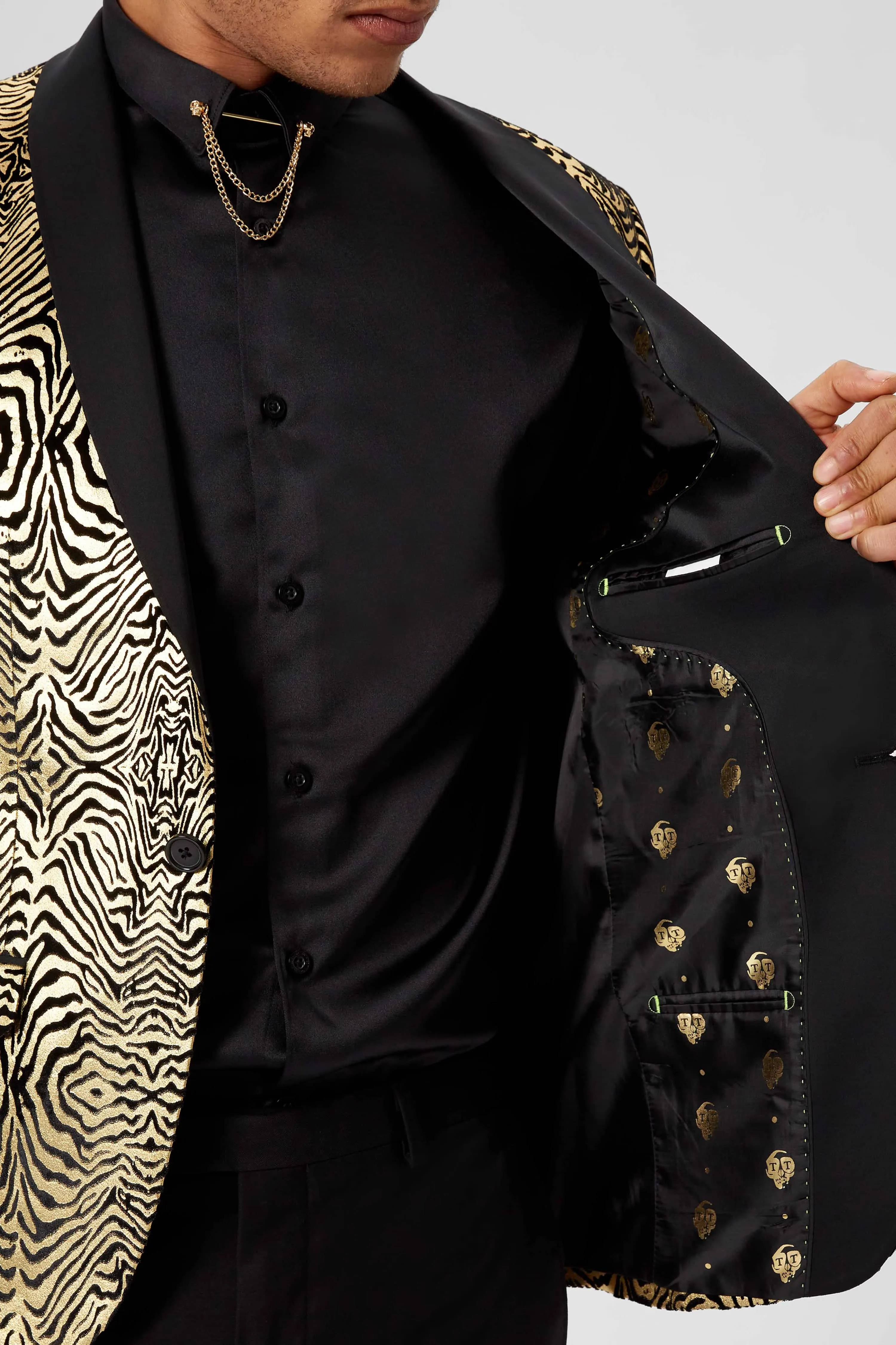 Kalman Skinny Fit Gold Zebra Print Jacket - ARCHIVE