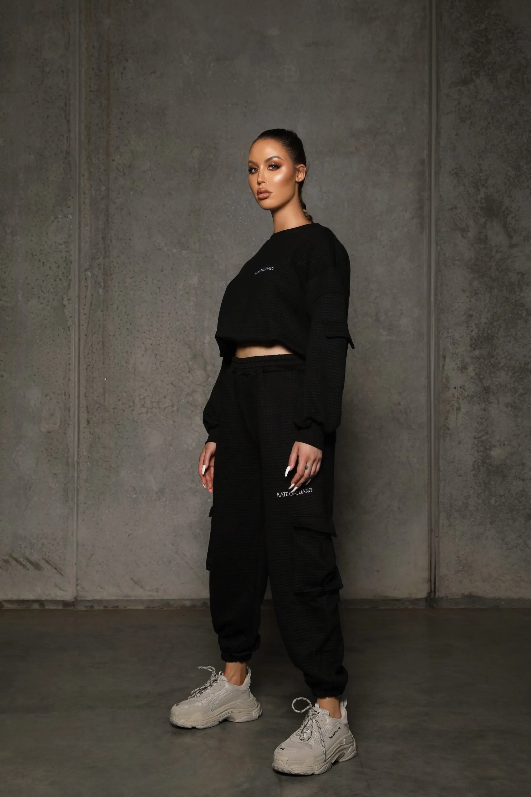 KG22 Quilted Tracksuit Pants- Black