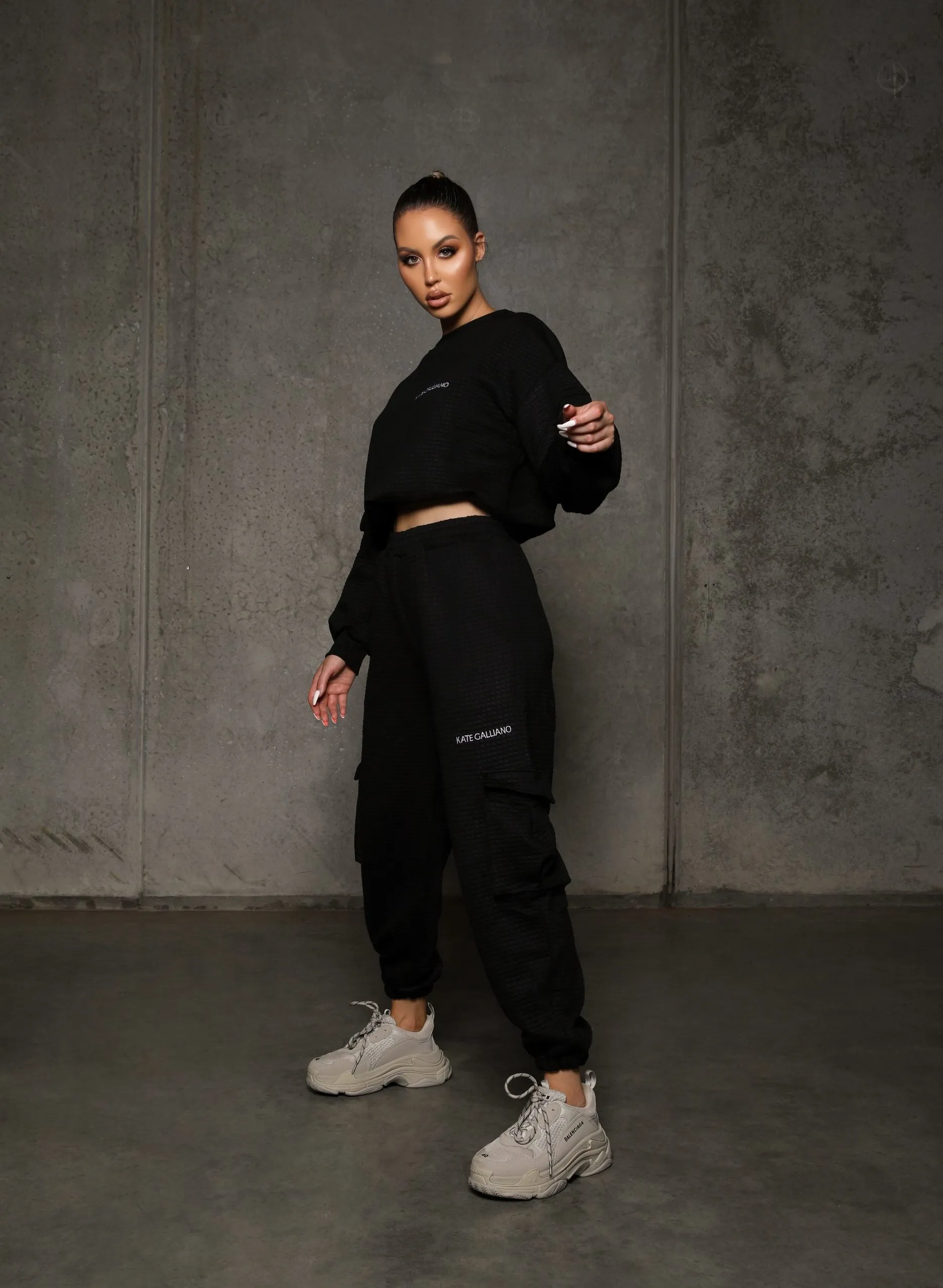 KG22 Quilted Tracksuit Pants- Black