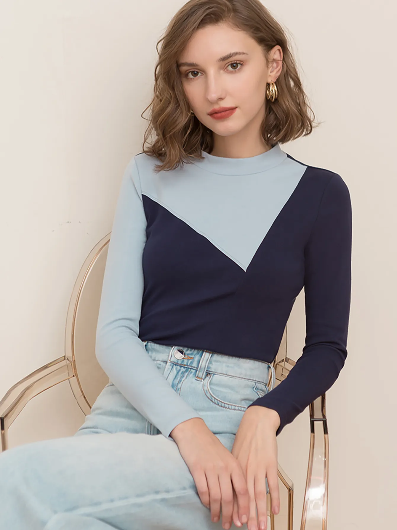 KittenAlarm - Half high neck long sleeve slim crop top