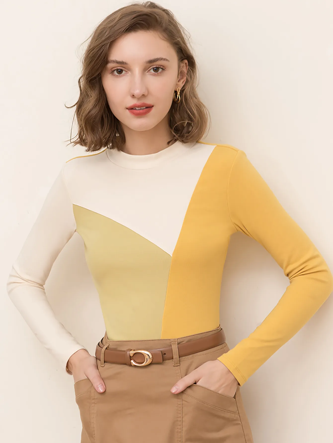 KittenAlarm - Half high neck long sleeve slim crop top