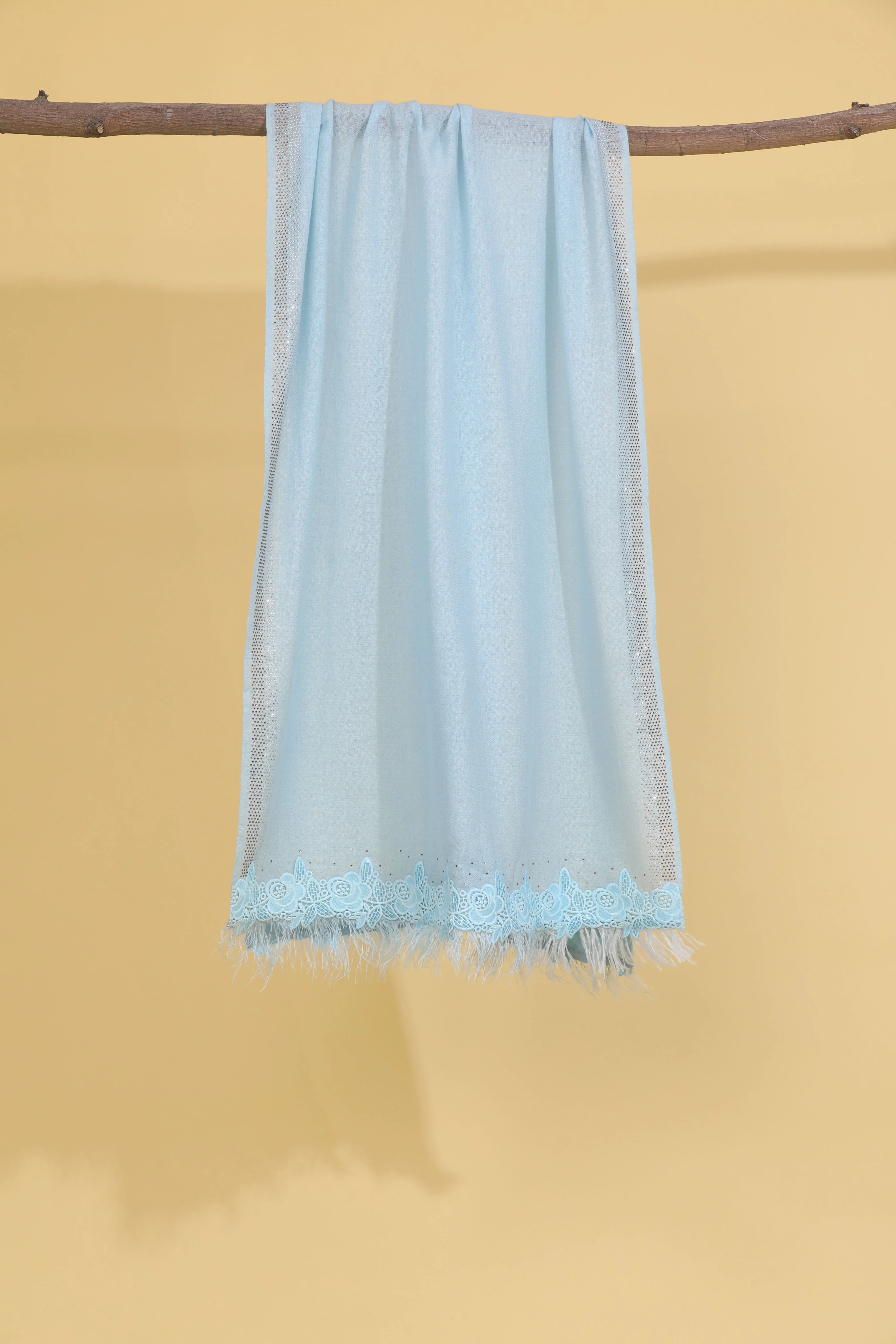 Light Blue Shawl with Lace - Classic Retro Wrap