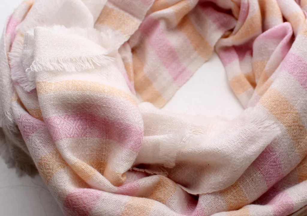 Light Pink and Yellow Striped 100% Pashmina Shawl