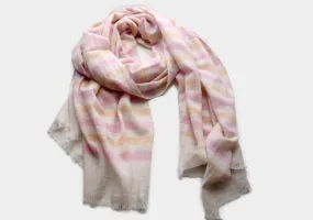 Light Pink and Yellow Striped 100% Pashmina Shawl