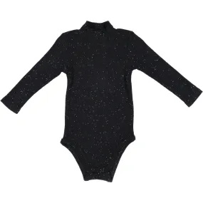 LIL LEGS BLACK SPECKLE RIBBED TURTLENECK ONESIE