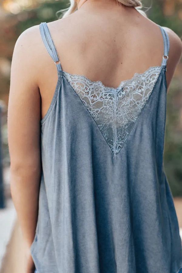 Loving Life Lace Shift Tank In Dark Grey