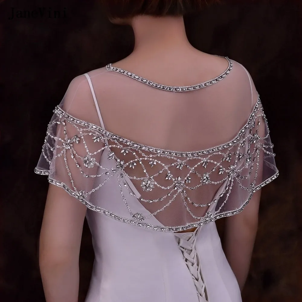 Luxury European Bridal Shoulder Bolero-Shawl-Handmade Tulle with Pearls Crystals