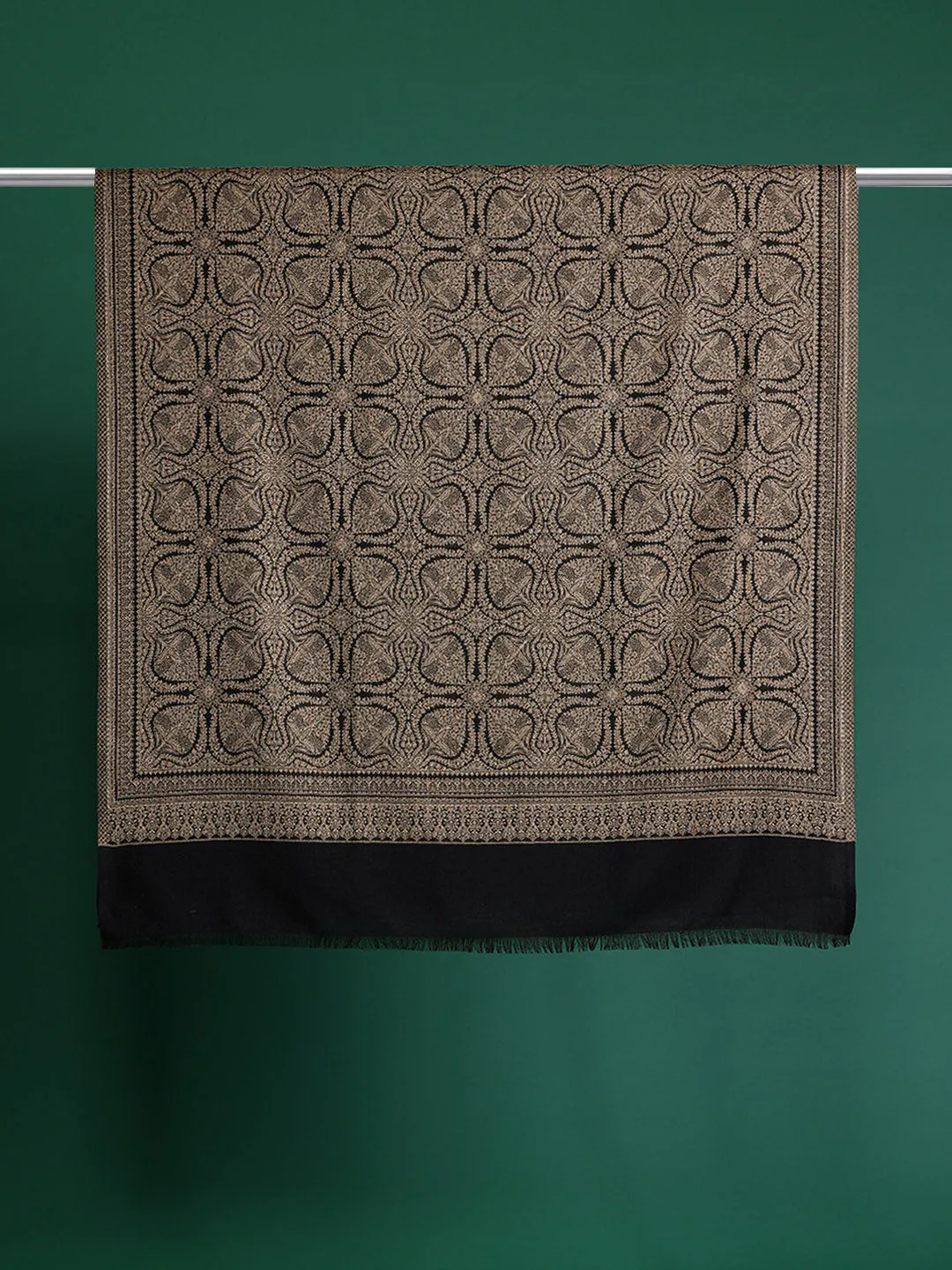 Men Black Ethnic Motifs Woven Embroidered Design Kashmiri Shawl