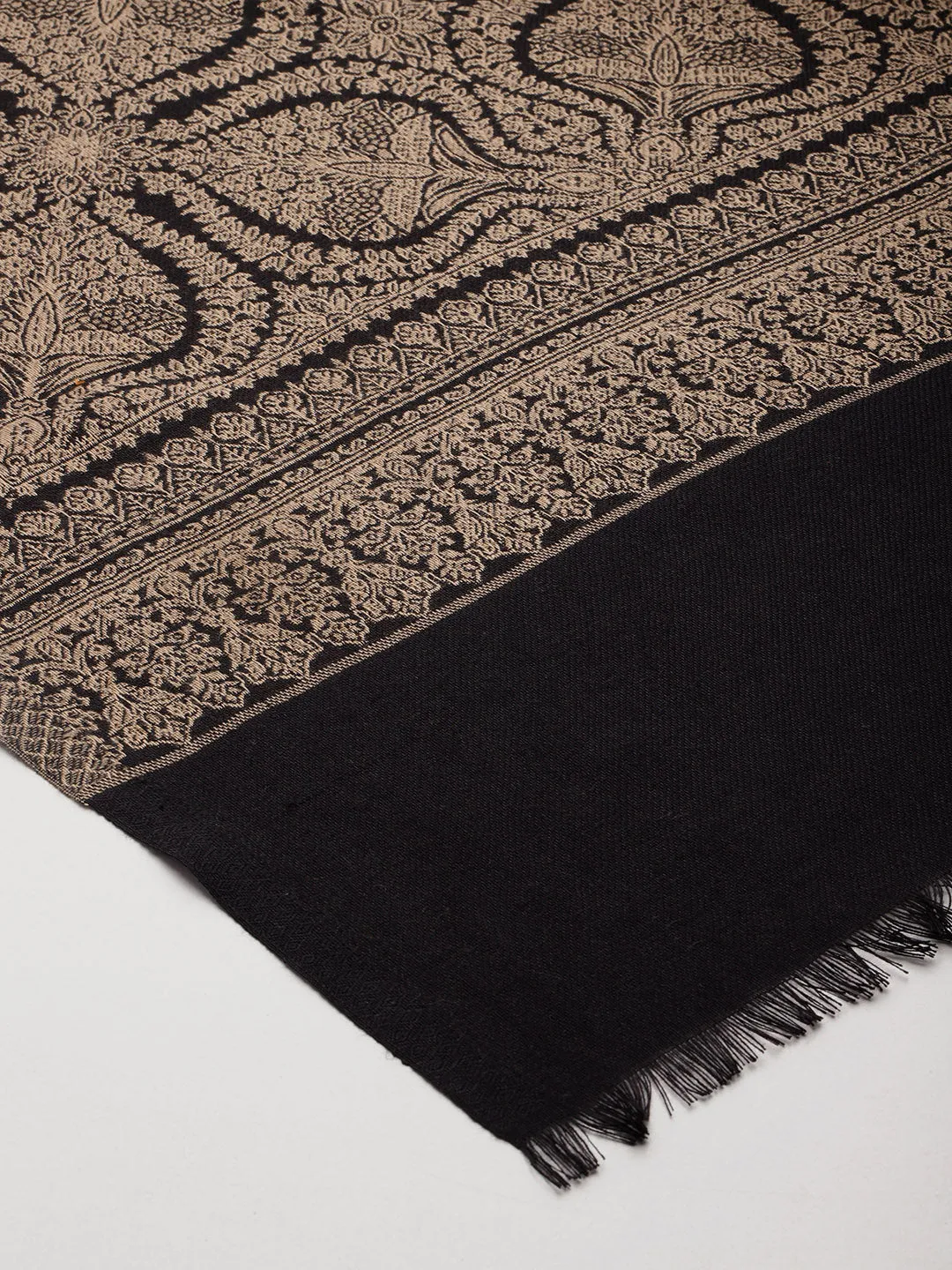 Men Black Ethnic Motifs Woven Embroidered Design Kashmiri Shawl