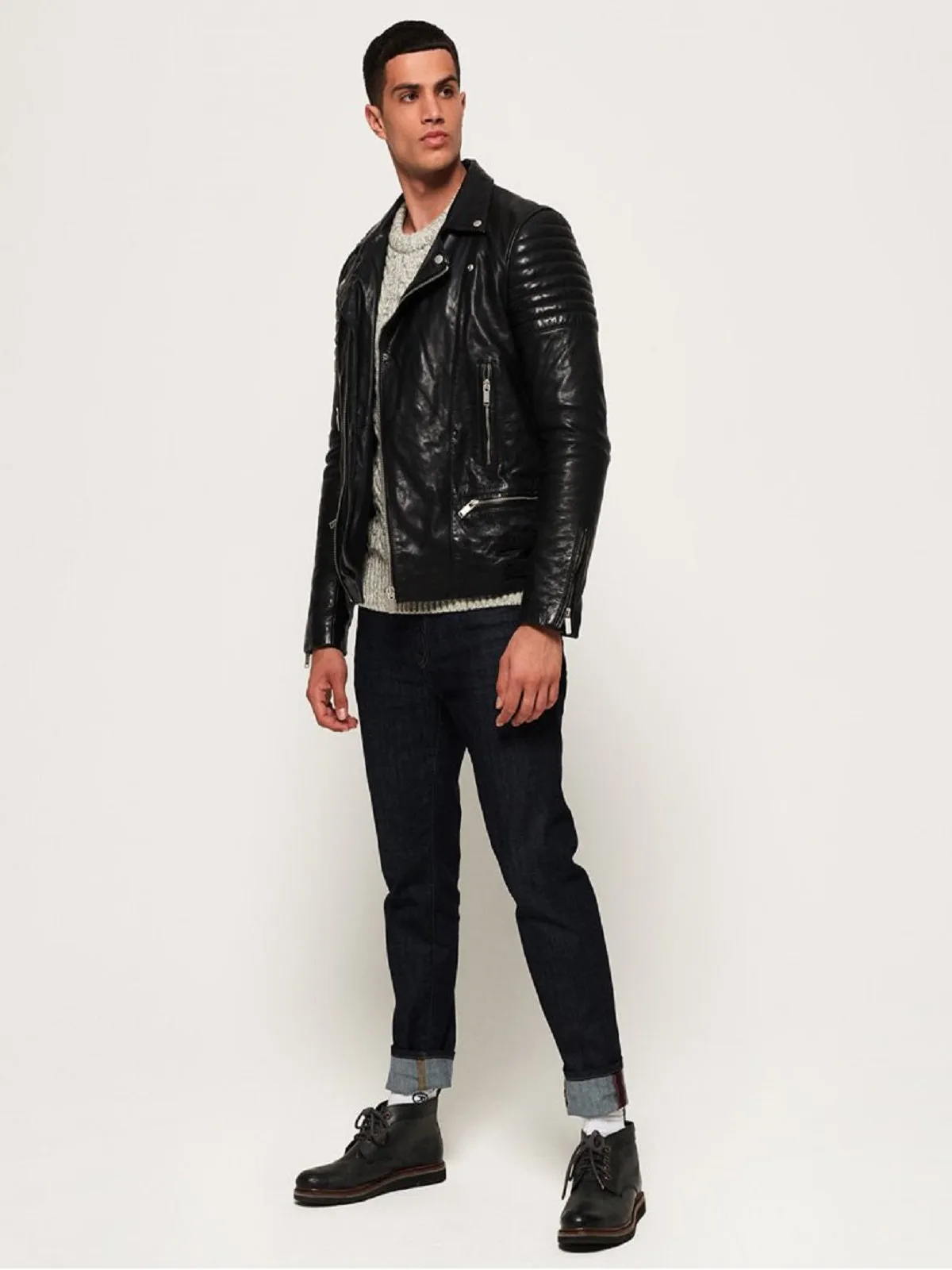 Men Wrinkled Leather Jacket