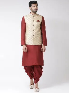 Men Yellow Kurta Jacket Dhoti Set