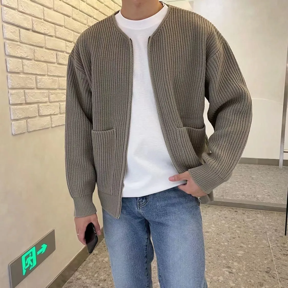 Men Zip Up Knitted Cardigan All Seasons Comfortable Soft Long Sleeve