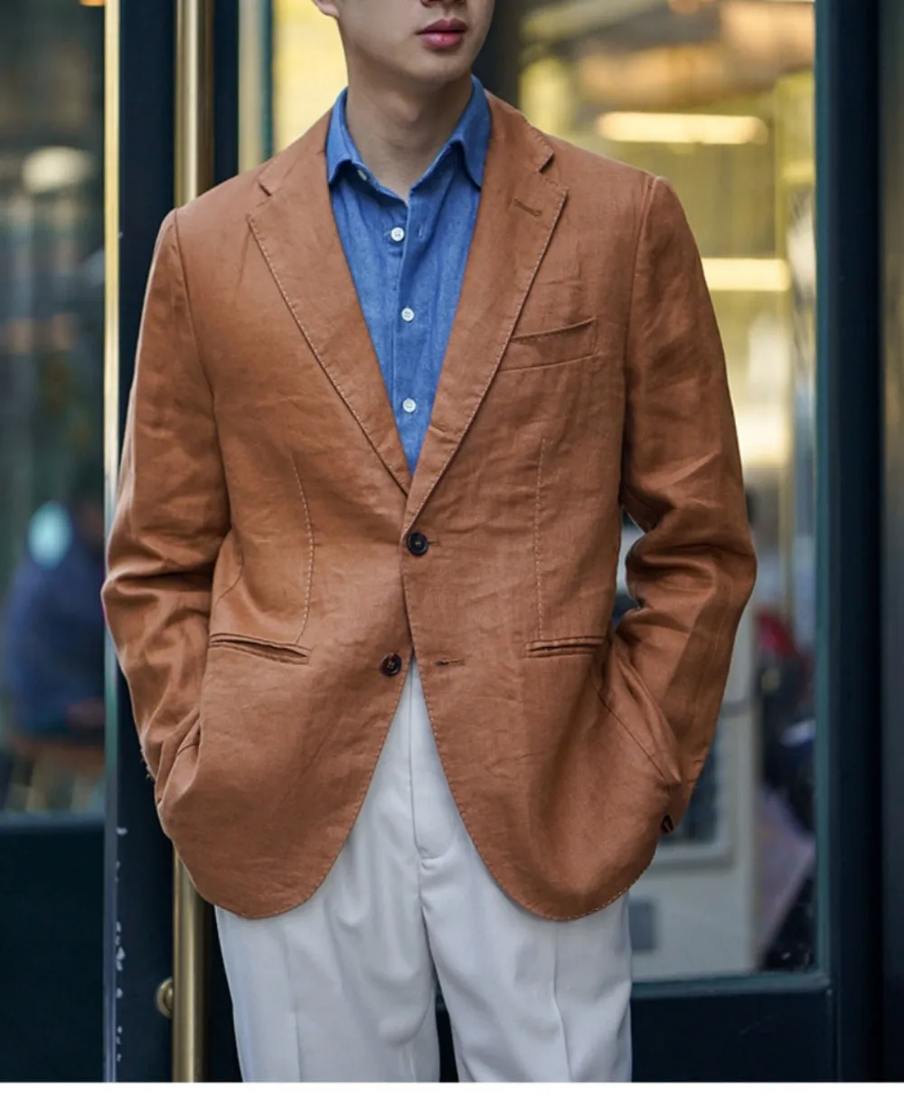 Men's Linen Blazer Single Breasted