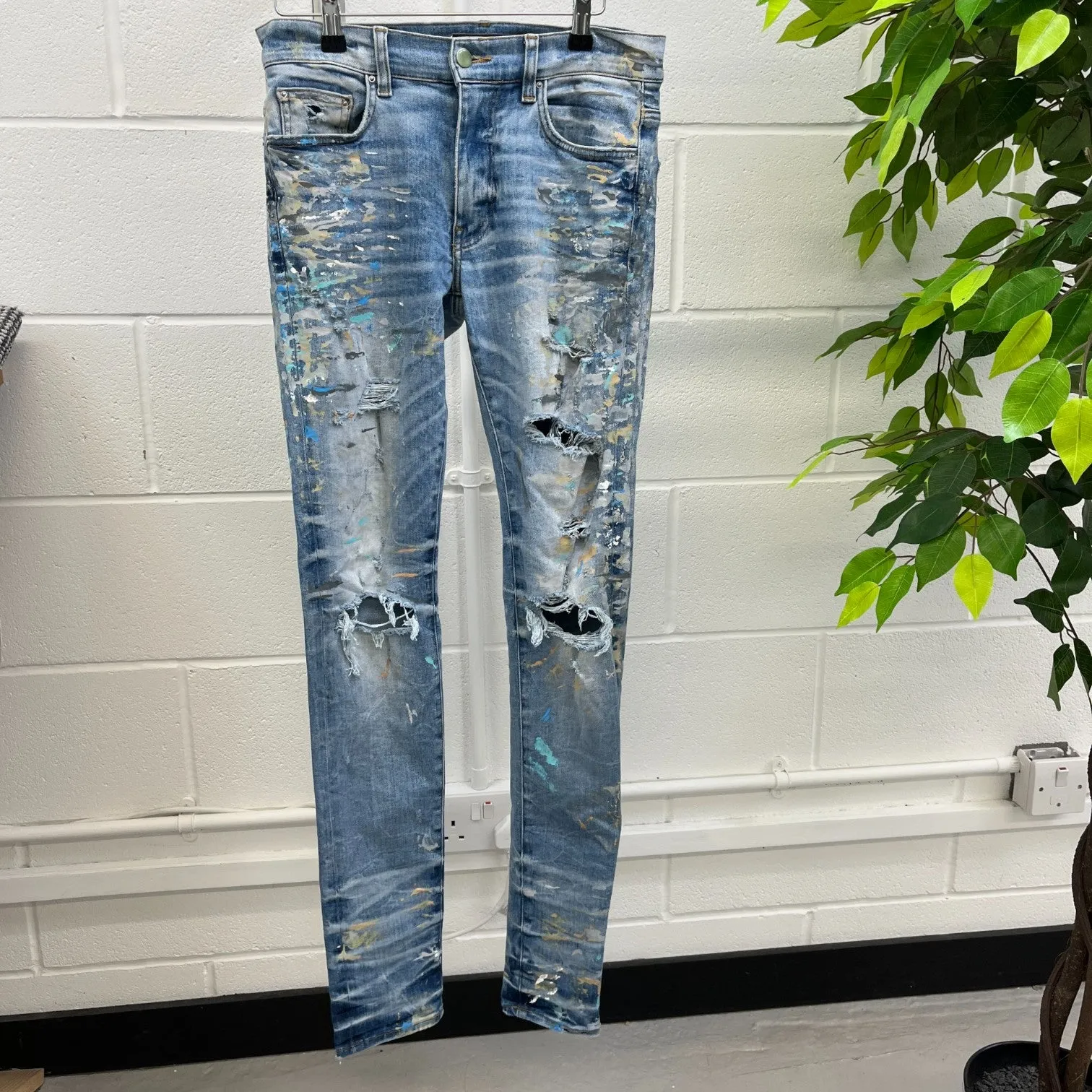 Men's Mx1 Paint Splatter Jeans Blue Size Waist 29"